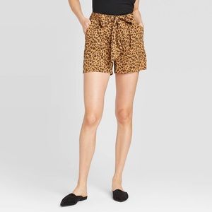 Animal Print High-Rise Tie Waist Shorts XS
